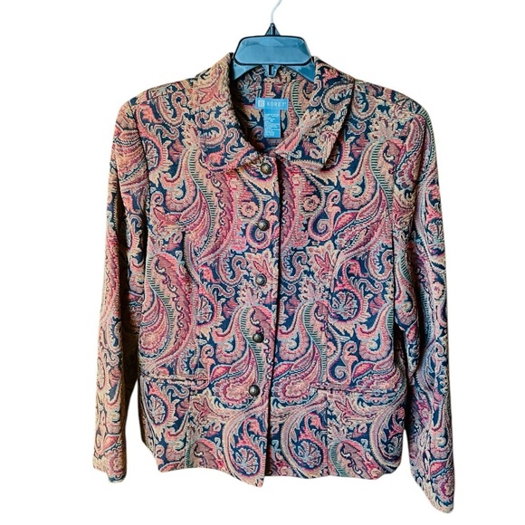 Vintage Koret paisley tapestry button down blazer jacket SZ 12 navy brown red - Picture 1 of 9